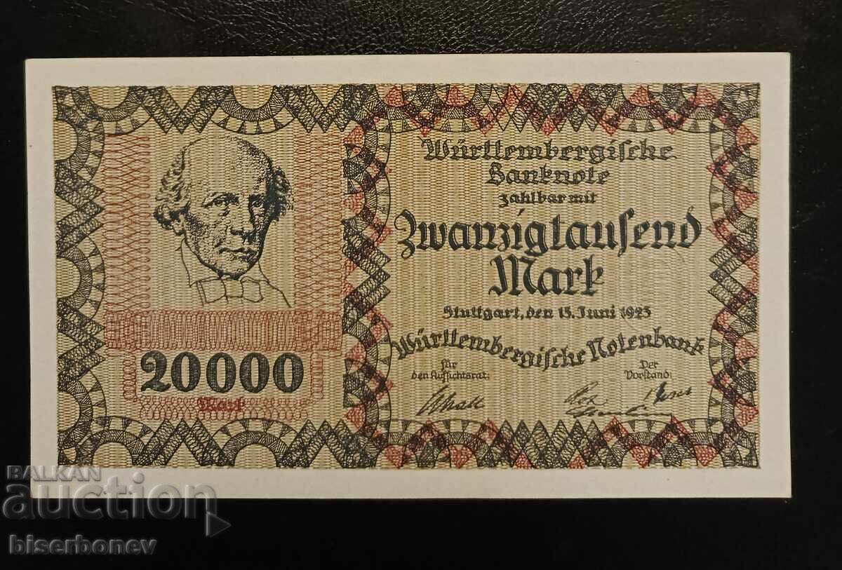 Γερμανία, Γερμανία 20 000 μάρκα Βυρτεμβέργης 1923, UNC Γερμανία, Γερμανία 20 000 μάρκα Βυρτεμβέργης 1923, UNC