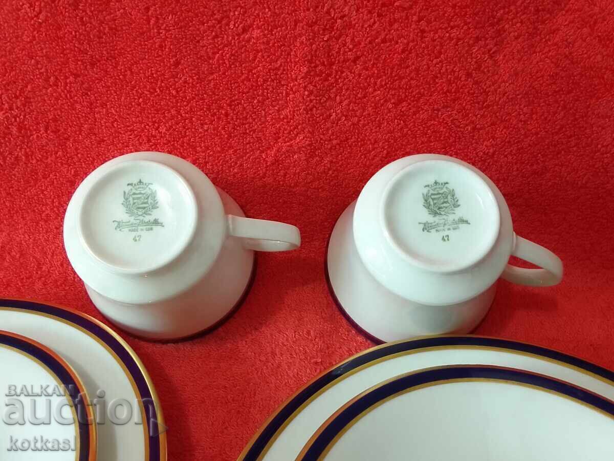 Lot of three-piece set WEIMAR Harmonie - 2 cups, 4 plates GDR Cobalt - 5