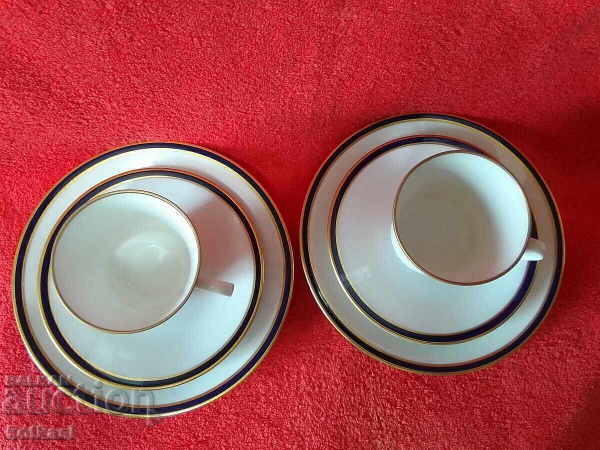 Lot set triplu WEIMAR Harmonie - 2 cești, 4 farfurii GDR Cobalt - 6