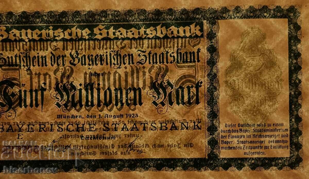 Licitație Germania, Germania 5 milioane mărci Bayern 1923, UNC-1