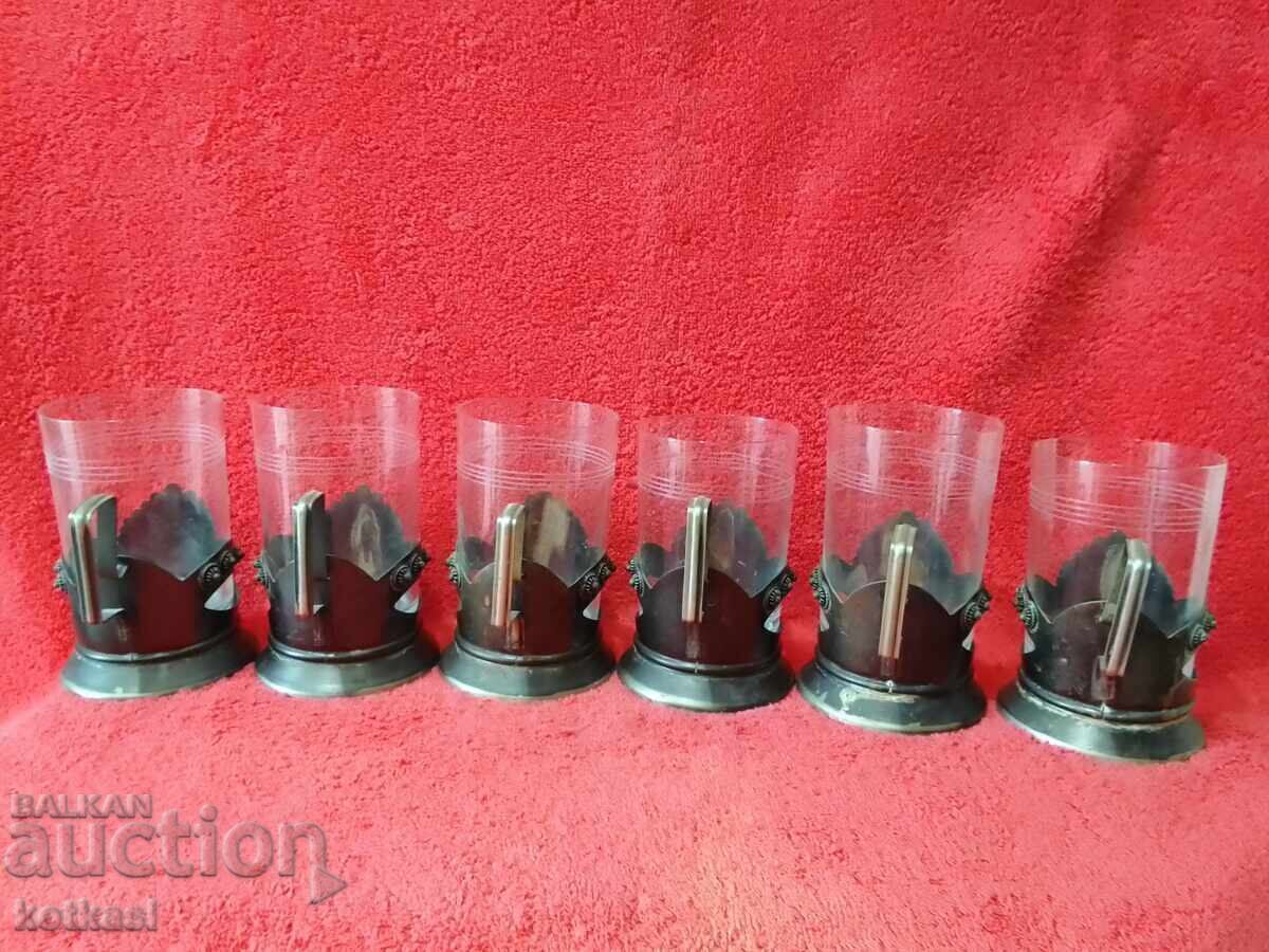 Lot vechi set 6 buc URSS Rusia suporturi de pahare cu pahare 6 buc cu preț € 55.50 | 108.55 BGN