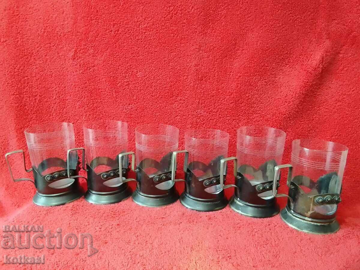 Licitație Lot vechi set 6 buc URSS Rusia suporturi de pahare cu pahare 6 buc