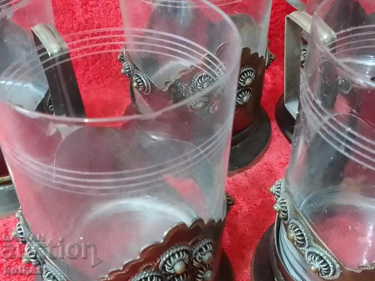 Стар лот комплект 6 бр СССР Русия подстакани с чашите  6 бр. - 5