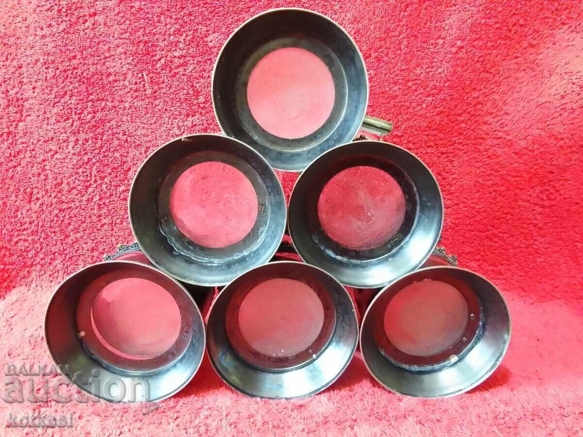 Стар лот комплект 6 бр СССР Русия подстакани с чашите  6 бр. - 6