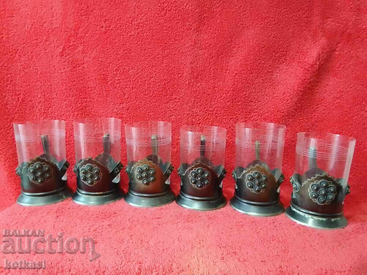 Lot vechi set 6 buc URSS Rusia suporturi de pahare cu pahare 6 buc