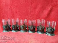 Lot vechi set 6 buc URSS Rusia suporturi de pahare cu pahare 6 buc