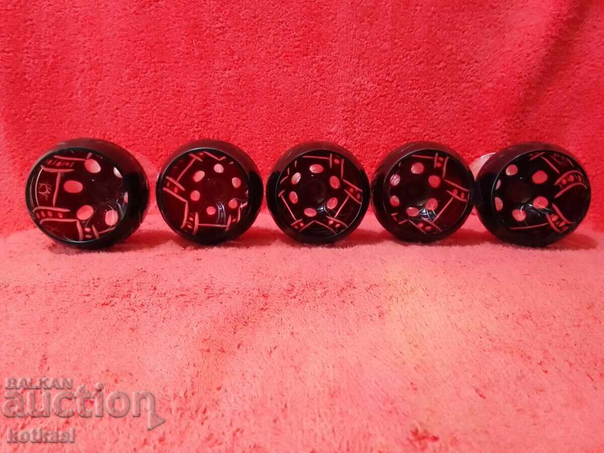 Παράδοση Λοτ 5 τεμαχίων Σετ πολύχρωμα Κρυστάλλινα ποτήρια χειροποίητα χαραγμένα