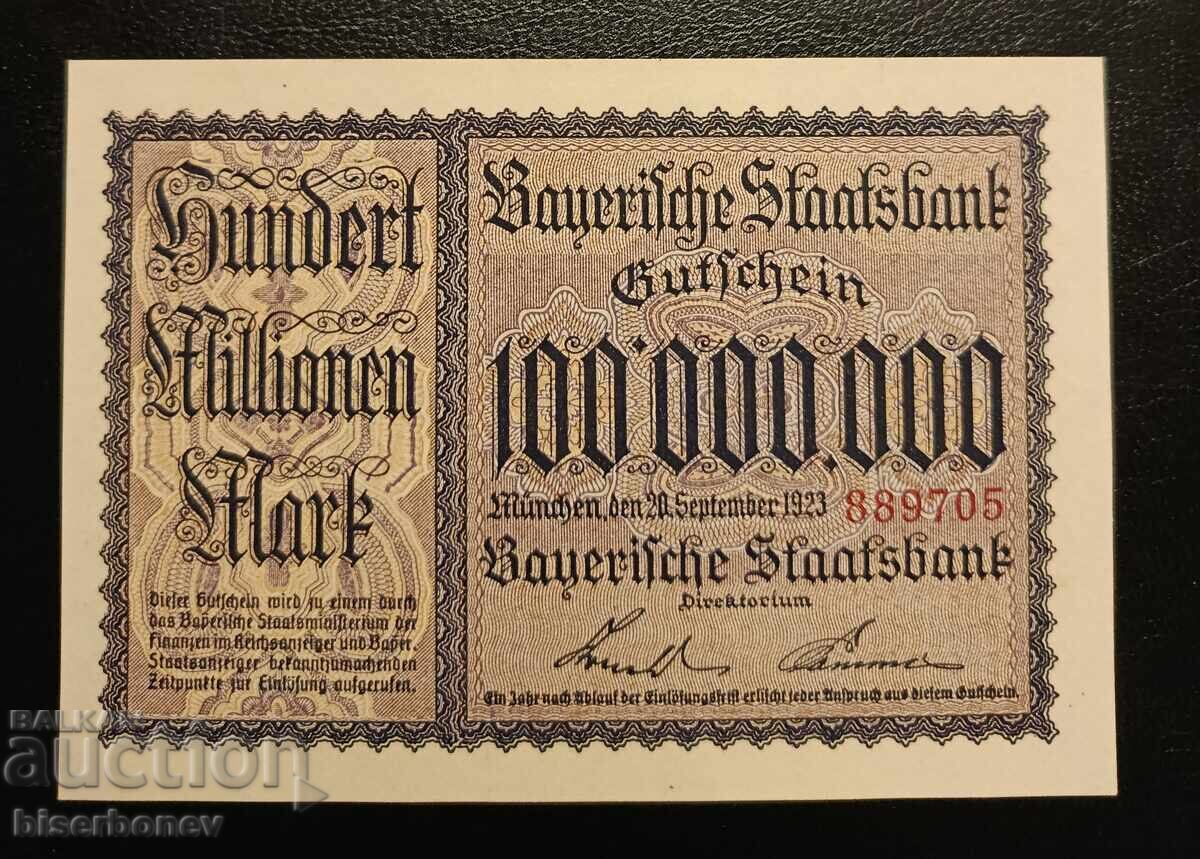Γερμανία, Γερμανία 100 εκατομμύρια μάρκα Βαυαρία 1923, UNC