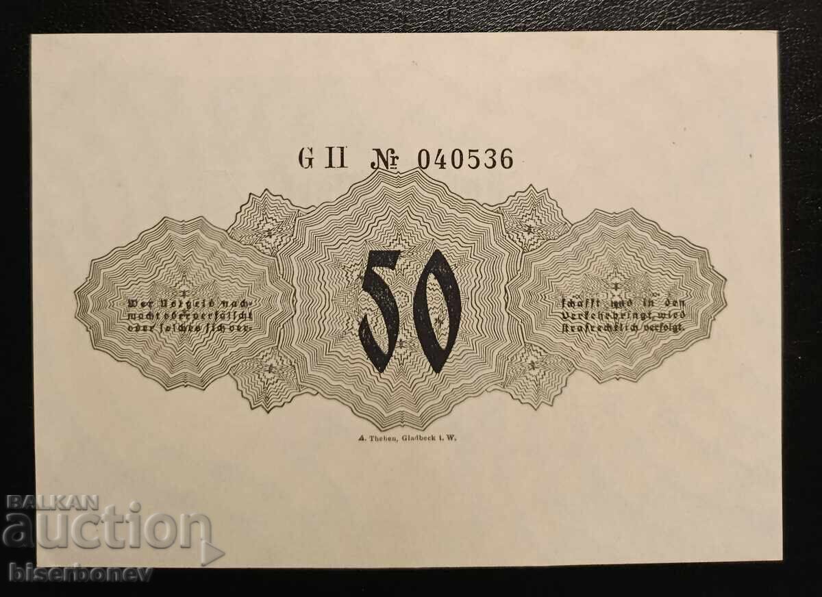 Germany 50 Mark Gladbeck 1922, UNC -1 with price 28.00 BGN | € 14.32 Germany 50 Mark Gladbeck 1922, UNC -1 with price 28.00 BGN | € 14.32
