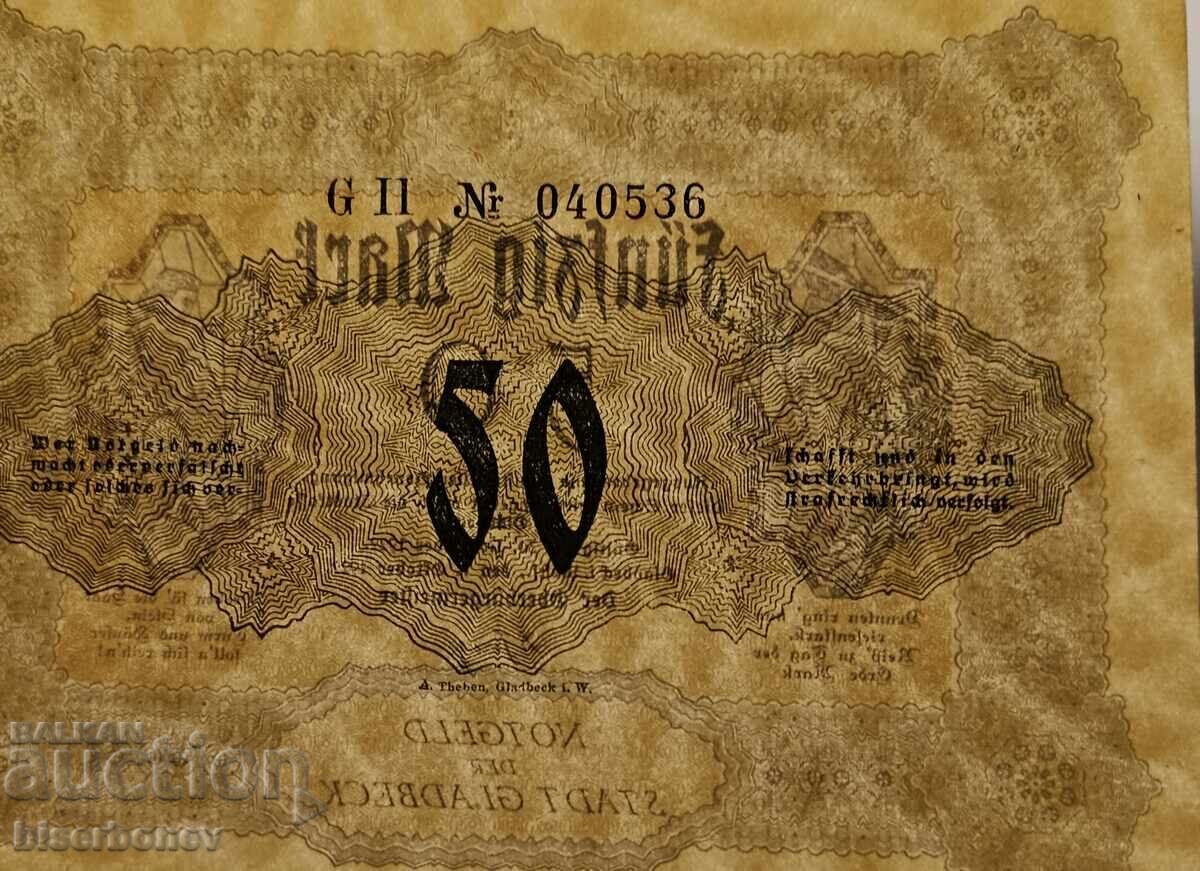 Auction Germany 50 Mark Gladbeck 1922, UNC -1 Auction Germany 50 Mark Gladbeck 1922, UNC -1