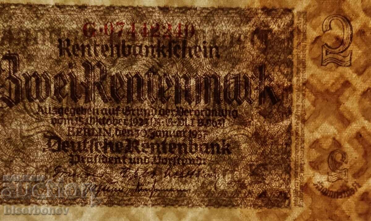 Germany, Германия, 2 рентенмарк 1937 г, UNC с цена 14.00 лв. | € 7.16