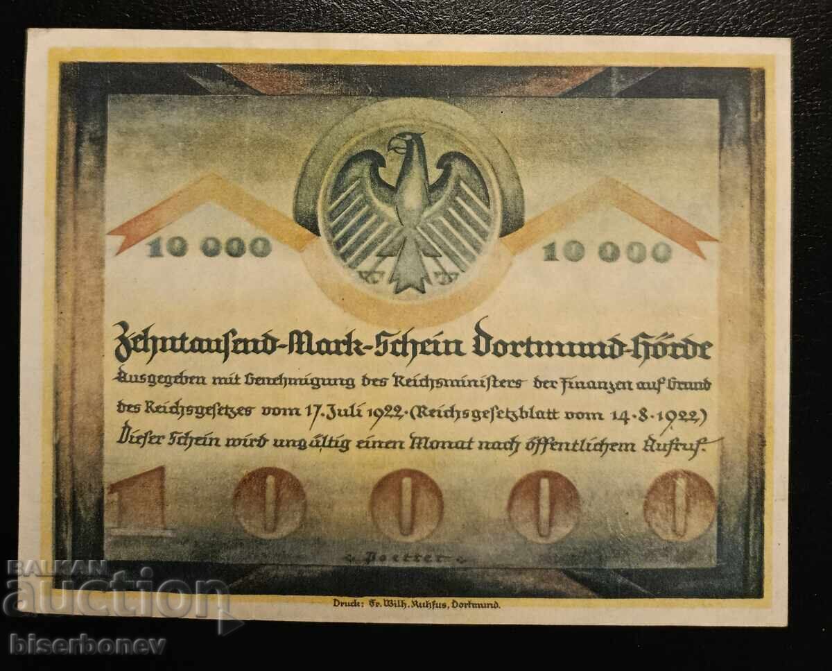 Germany, 10,000 Mark Dortmund 1923, XF/aUNC with price 16.00 BGN | € 8.18