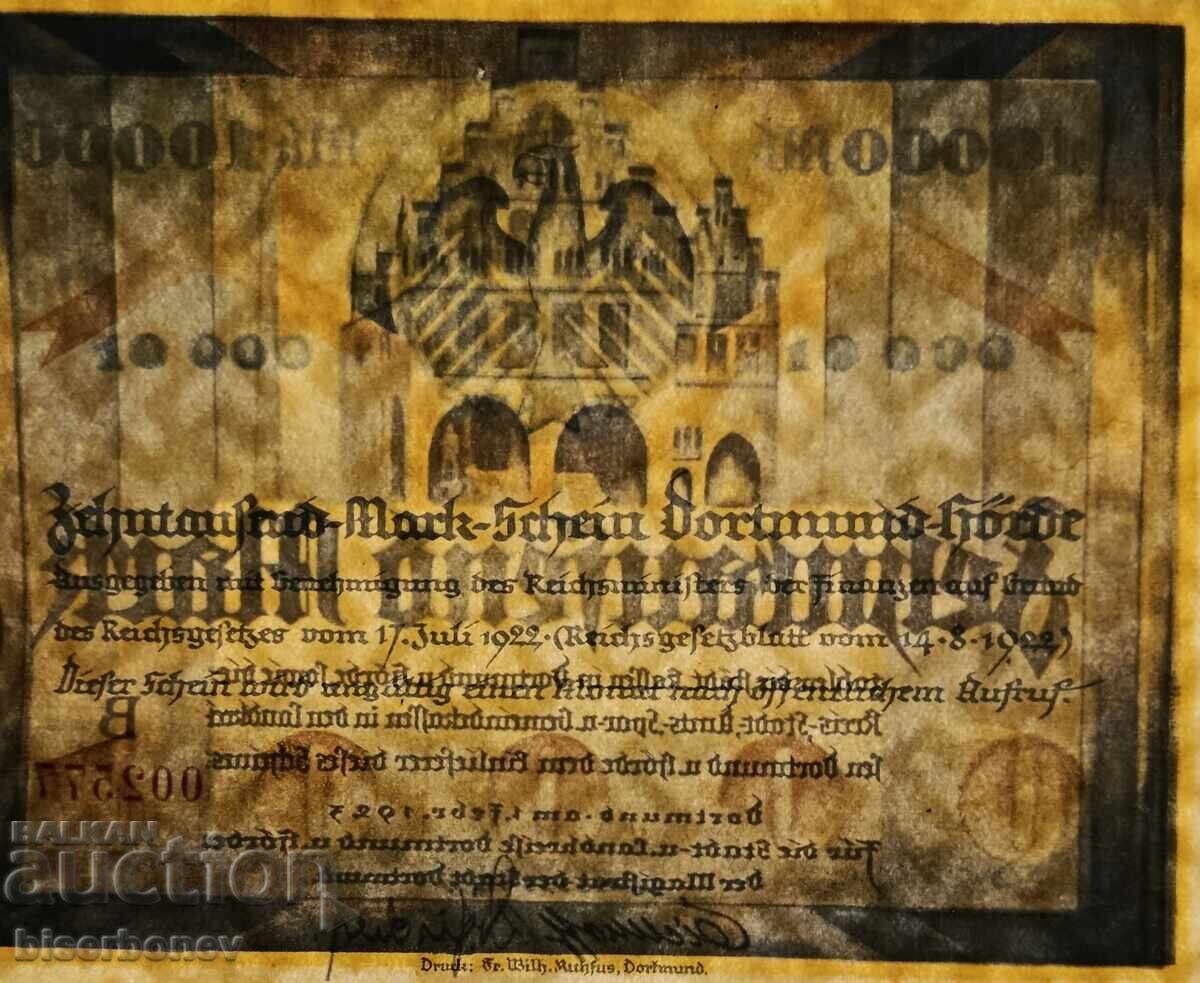 Auction  Germany, 10,000 Mark Dortmund 1923, XF/aUNC