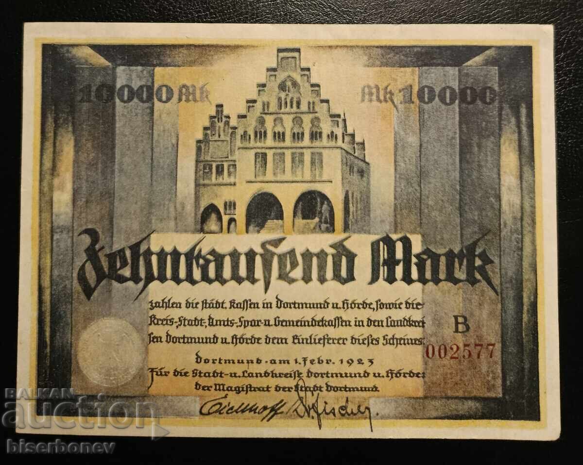Germany, 10,000 Mark Dortmund 1923, XF/aUNC