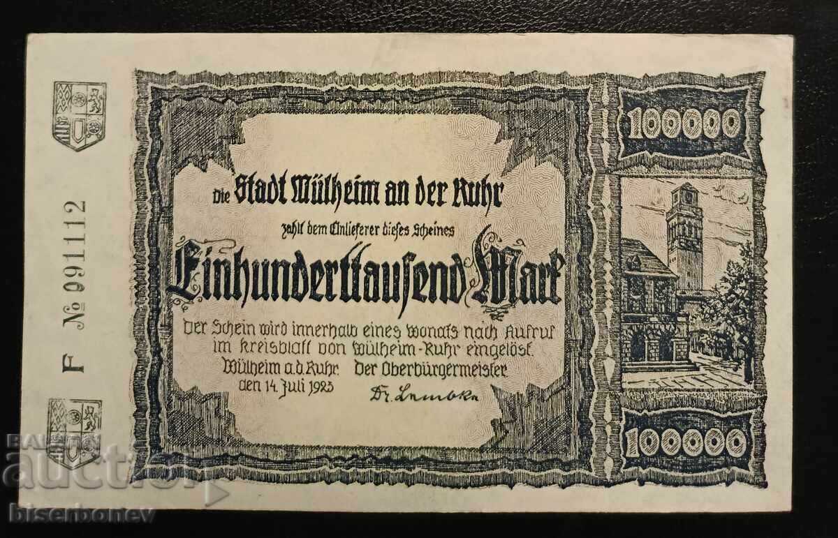 Germany, 100,000 Mark Mannheim, 1923, aUNC
