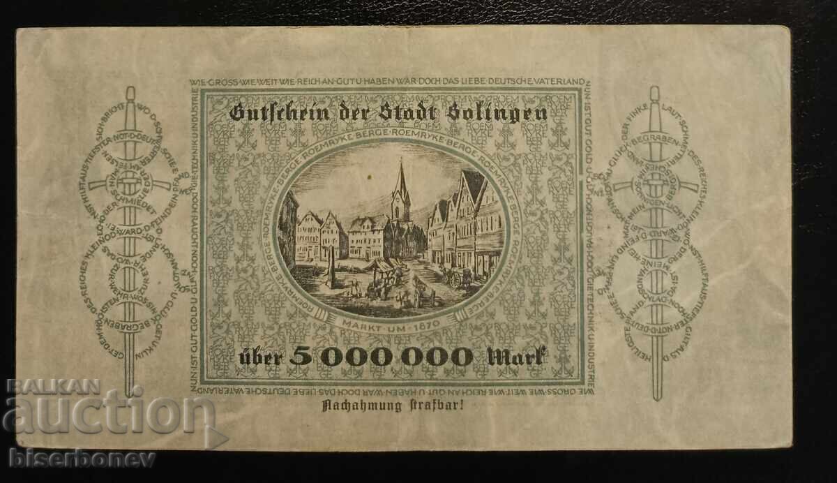 Germany, Germany 5 million Mark Solingen 1923, XF with price 12.00 BGN | € 6.14