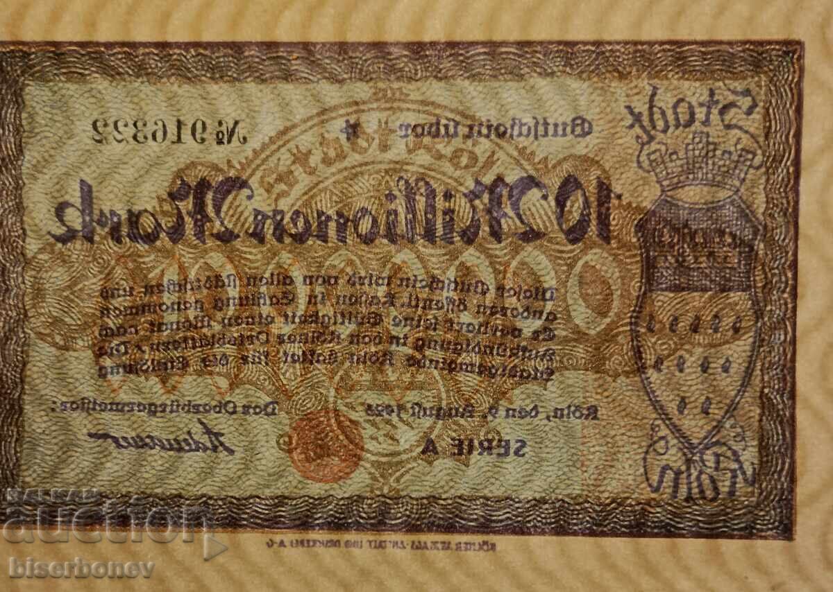 Δημοπρασία Γερμανία, Γερμανία 10 εκατομμύρια μάρκα Κολωνία 1923, aUNC Δημοπρασία Γερμανία, Γερμανία 10 εκατομμύρια μάρκα Κολωνία 1923, aUNC