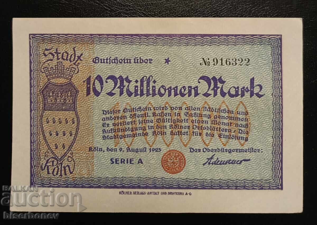 Γερμανία, Γερμανία 10 εκατομμύρια μάρκα Κολωνία 1923, aUNC Γερμανία, Γερμανία 10 εκατομμύρια μάρκα Κολωνία 1923, aUNC