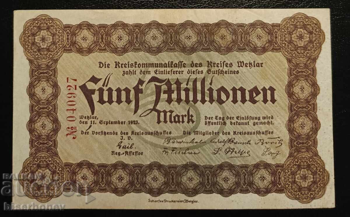 Germany, Germany 5 Million Marks Wetzlar 1923, XF+