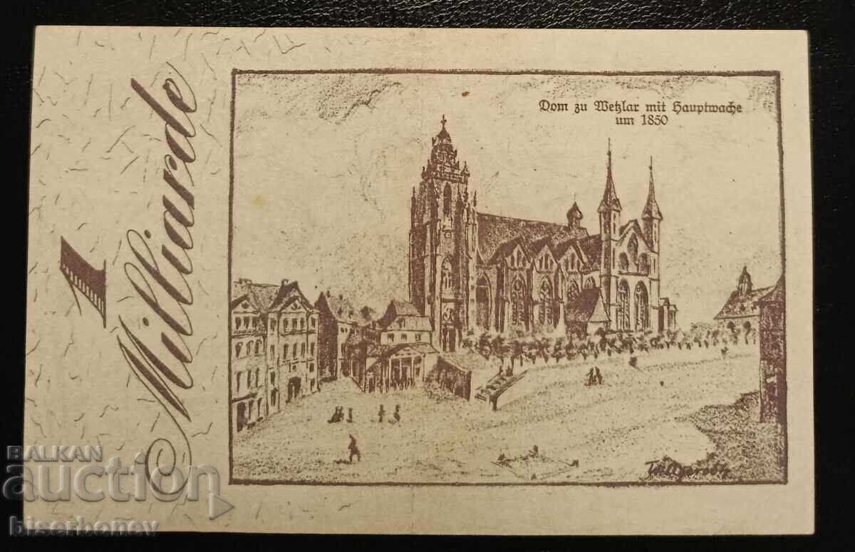 Germany, Германия 1 милиард марки Вецлар 1923 г, XF+ с цена 16.00 лв. | € 8.18