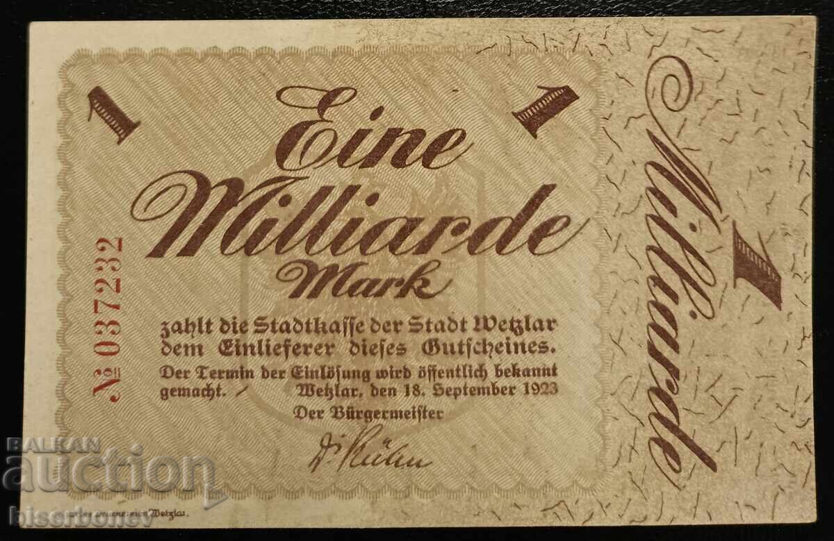 Germany, Германия 1 милиард марки Вецлар 1923 г, XF+