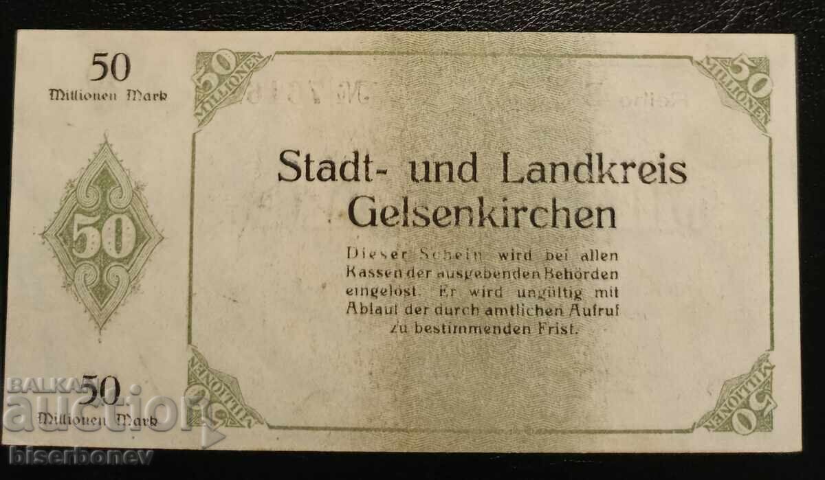 Γερμανία, Γερμανία 50 εκατομμύρια μάρκα Γκελζενκίρχεν 1923, XF+ με τιμή 11.00 BGN | € 5.62