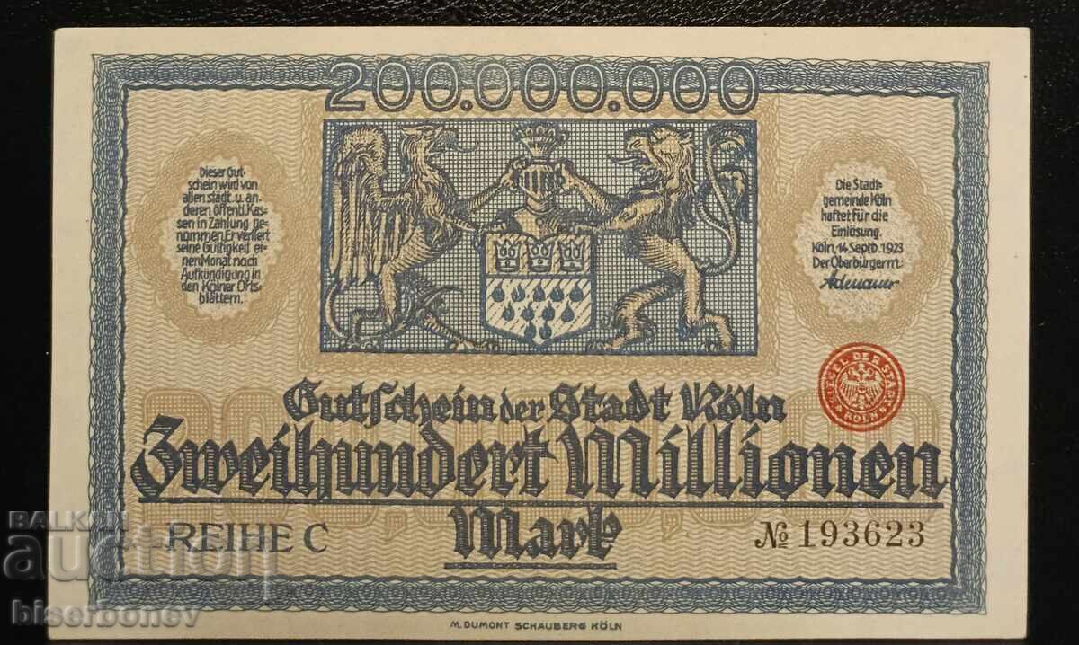 Γερμανία, Γερμανία 200 εκατομμύρια μάρκα Κολωνία 1923, UNC Γερμανία, Γερμανία 200 εκατομμύρια μάρκα Κολωνία 1923, UNC