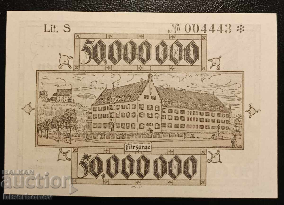 Germany, Germany 50 Million Marks Mindelheim 1922, UNC with price 30.00 BGN | € 15.34