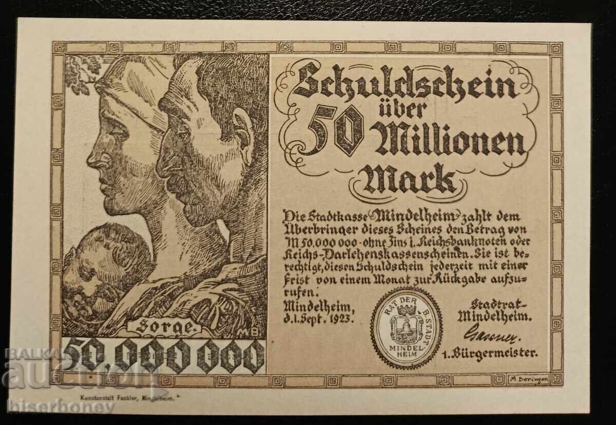 Germany, Germany 50 Million Marks Mindelheim 1922, UNC