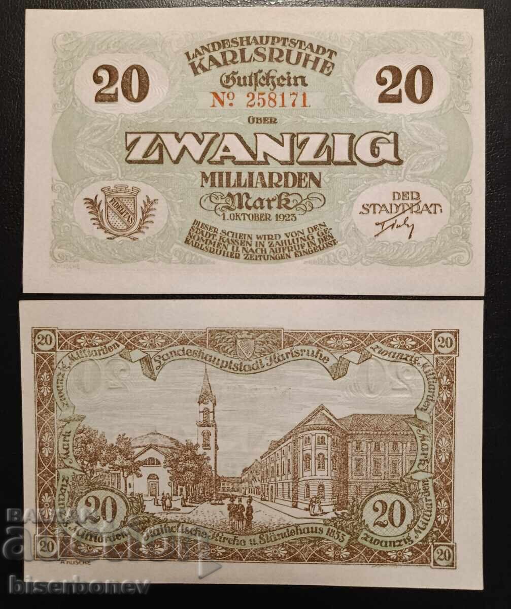 Germany, Германия 20 милиарда марки Карлсруе, 1923 г, UNC