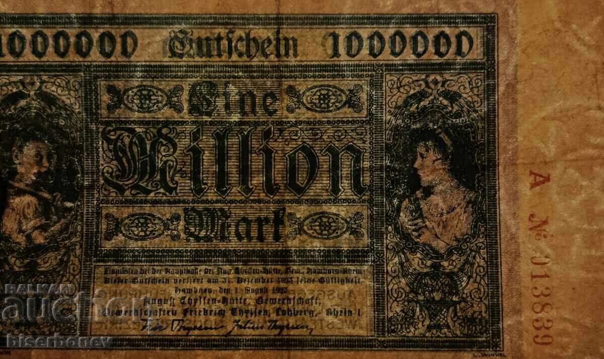 Auction Germany, Germany 1 Million Mark Hamborn 1923, VF Auction Germany, Germany 1 Million Mark Hamborn 1923, VF