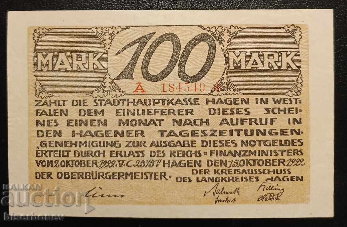 Germany, Germany 100 Mark Hagen 1922, VF/XF with price 12.00 BGN | € 6.14