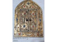Antique Moroccan mirror with 2 doors, metal stones