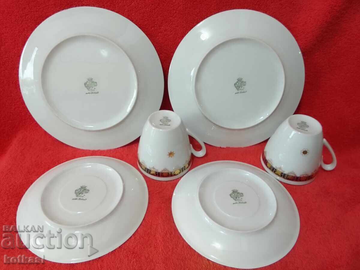 Δημοπρασία Λοτ τριπλό σετ JLMENAU Germany - 2 φλιτζάνια, 4 πιάτα Κοβαλτίου επιχρυσωμένα
