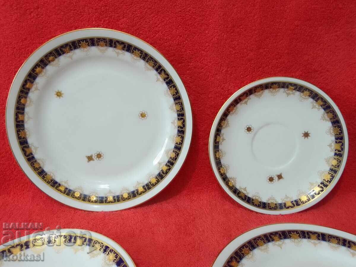 Λοτ τριπλό σετ JLMENAU Germany - 2 φλιτζάνια, 4 πιάτα Κοβαλτίου επιχρυσωμένα - 6