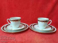 Lot set triplu JLMENAU Germania - 2 cești, 4 farfurii Cobalt aurit