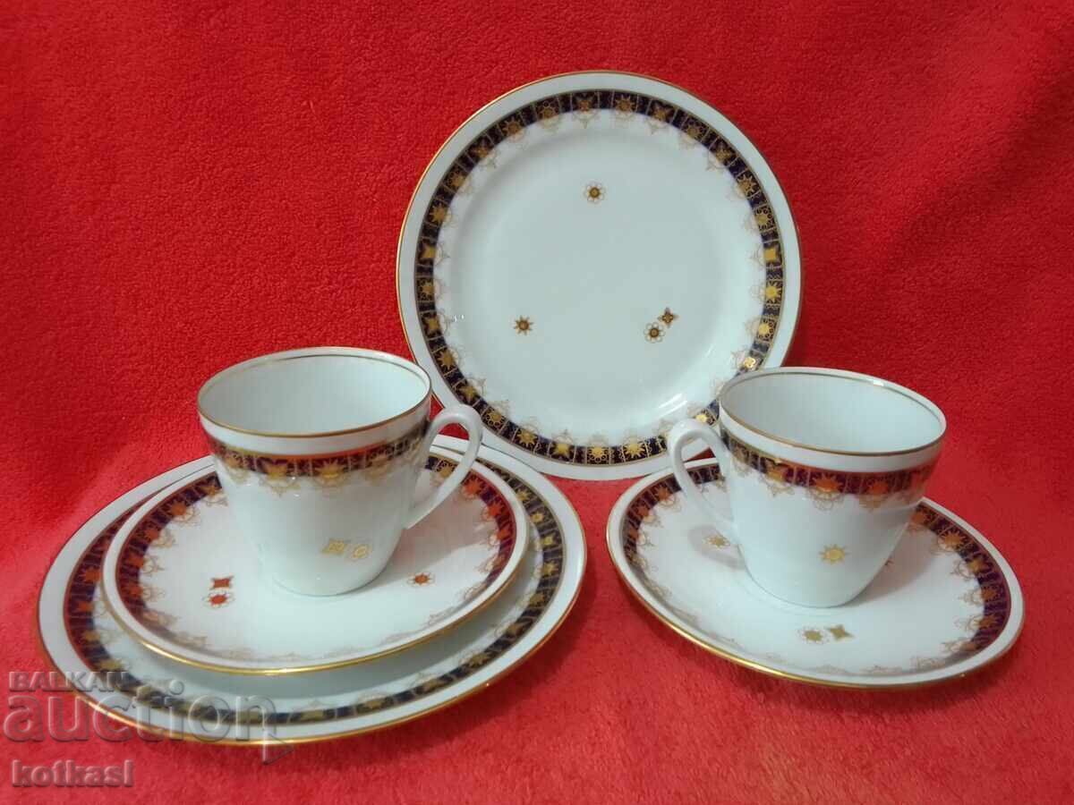 Λοτ τριπλό σετ JLMENAU Germany - 2 φλιτζάνια, 4 πιάτα Κοβαλτίου επιχρυσωμένα - 7