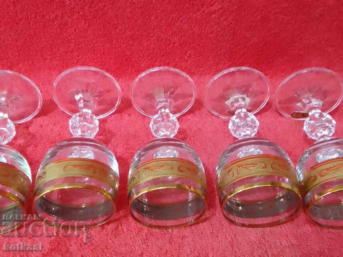 Old 6 Crystal Glasses BOHEMIA Claudia 50 ml Gold Plated - 5