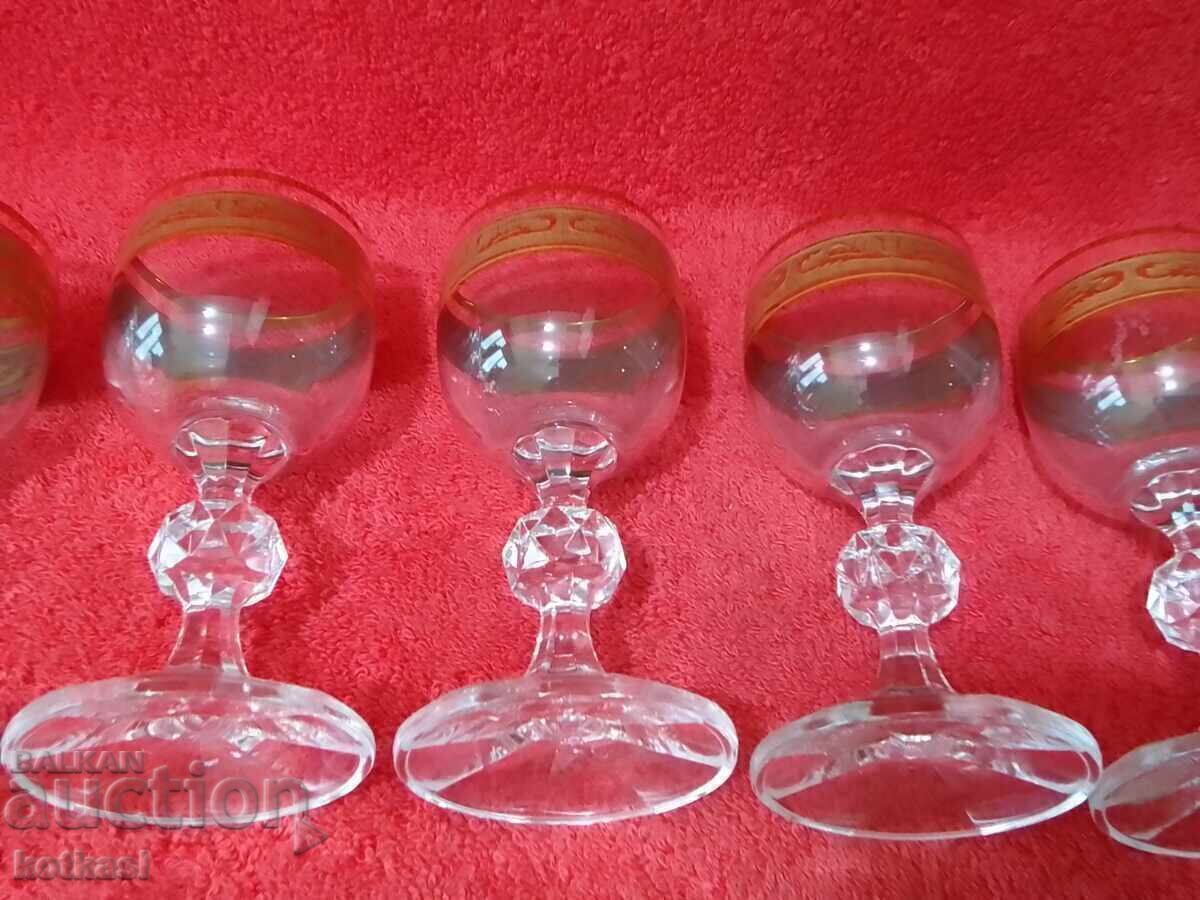 Old 6 Crystal Glasses BOHEMIA Claudia 50 ml Gold Plated - 7