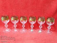 6 bucăți vechi de pahare de cristal BOHEMIA Claudia 50 ml aurite