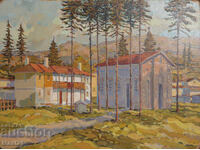 Cityscape painting oil paints, signed 2004