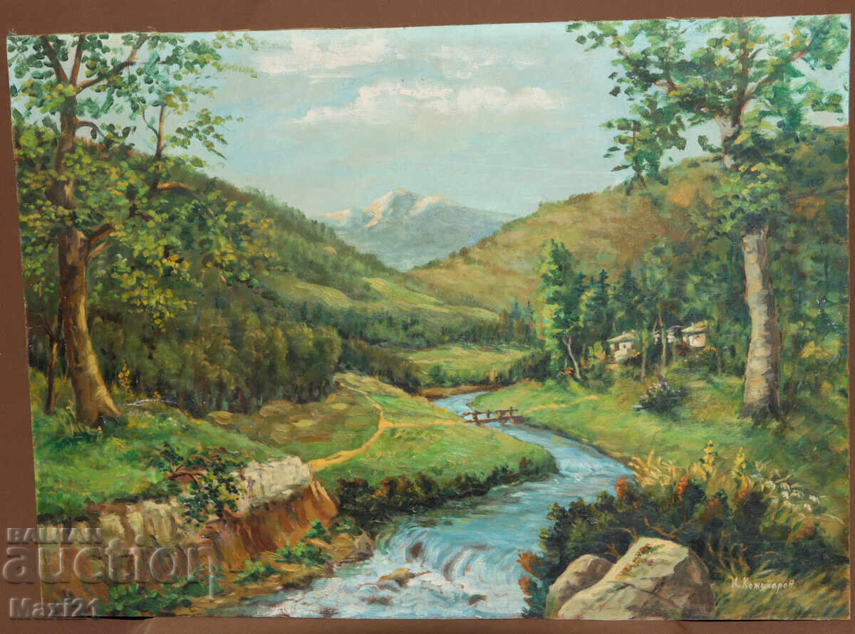 Ορεινό τοπίο κοιλάδας με ποτάμι, πίνακας, ελαιογραφία - 7