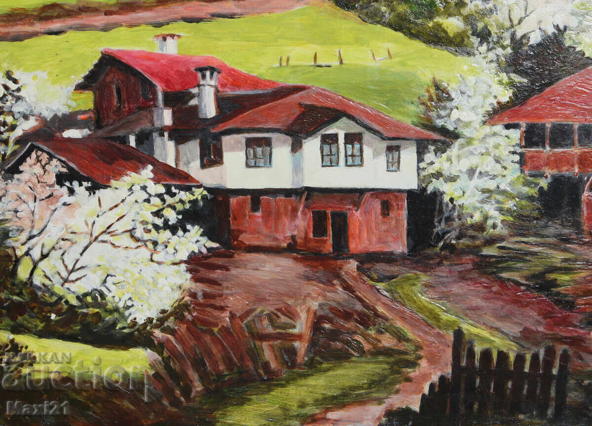 Oil painting, folk landscape, village houses - 5
