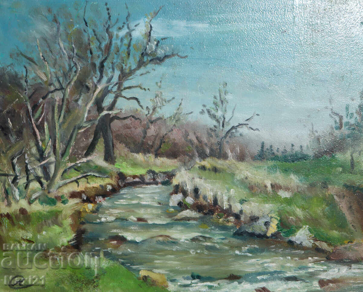 River landscape painting oil paints