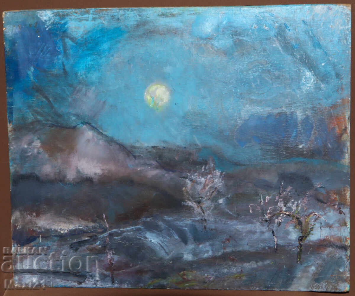 Night landscape, old oil painting with price 240.00 BGN | € 122.71