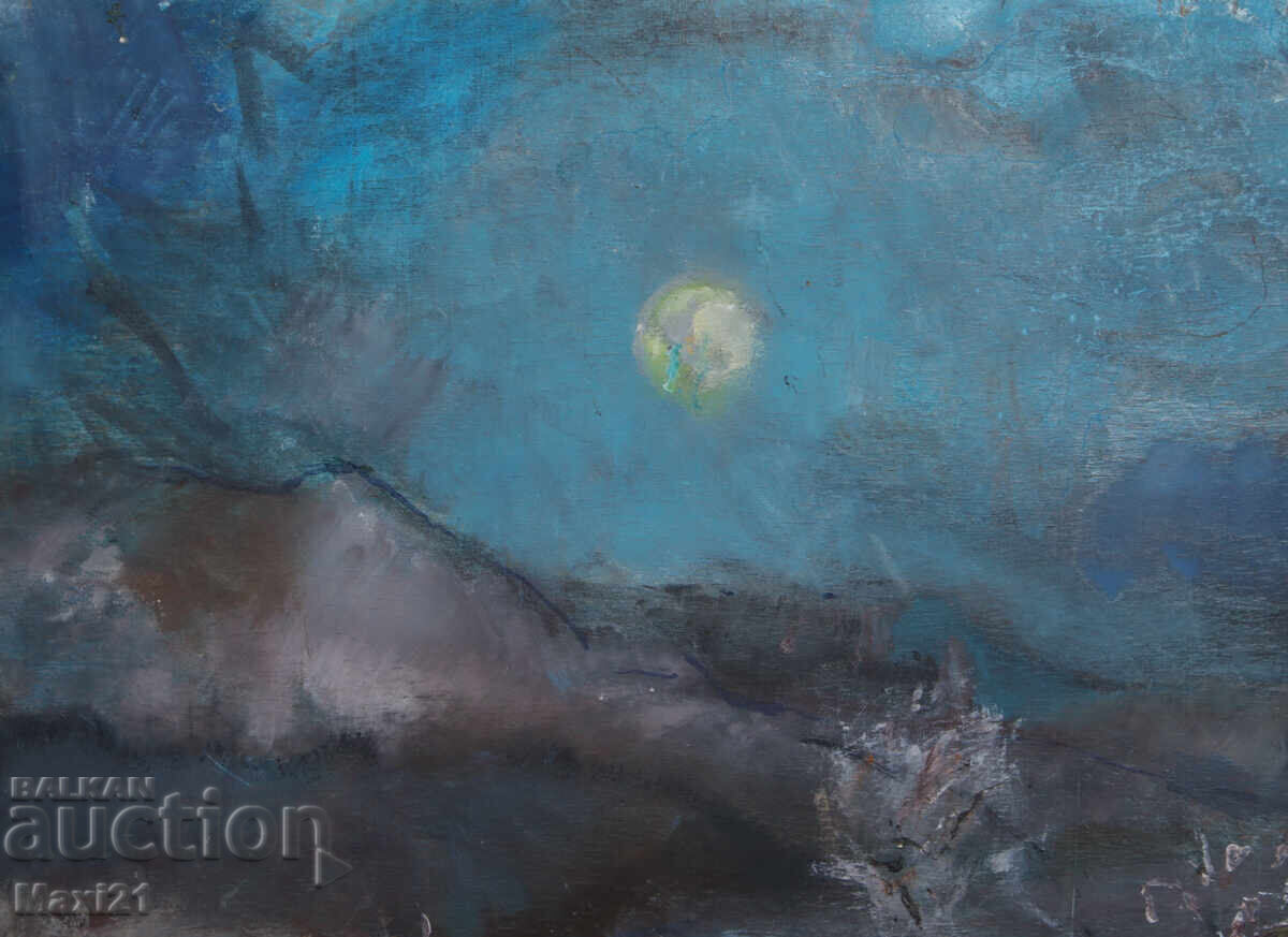 Auction  Night landscape, old oil painting