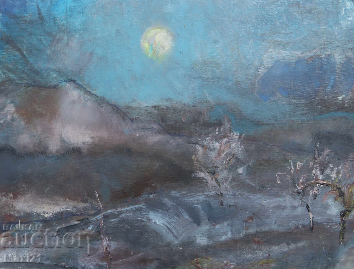 Delivery of Night landscape, old oil painting