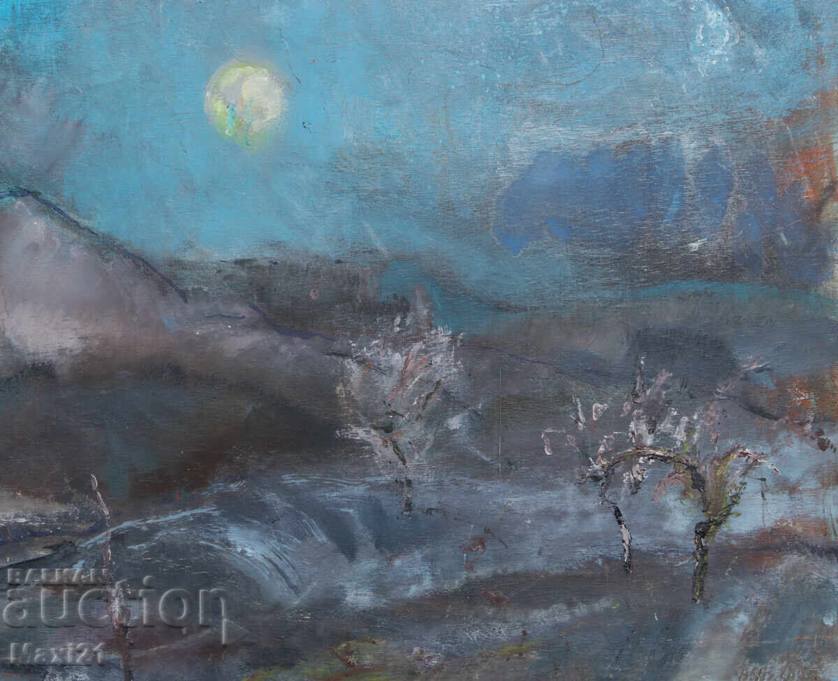 Night landscape, old oil painting - 5