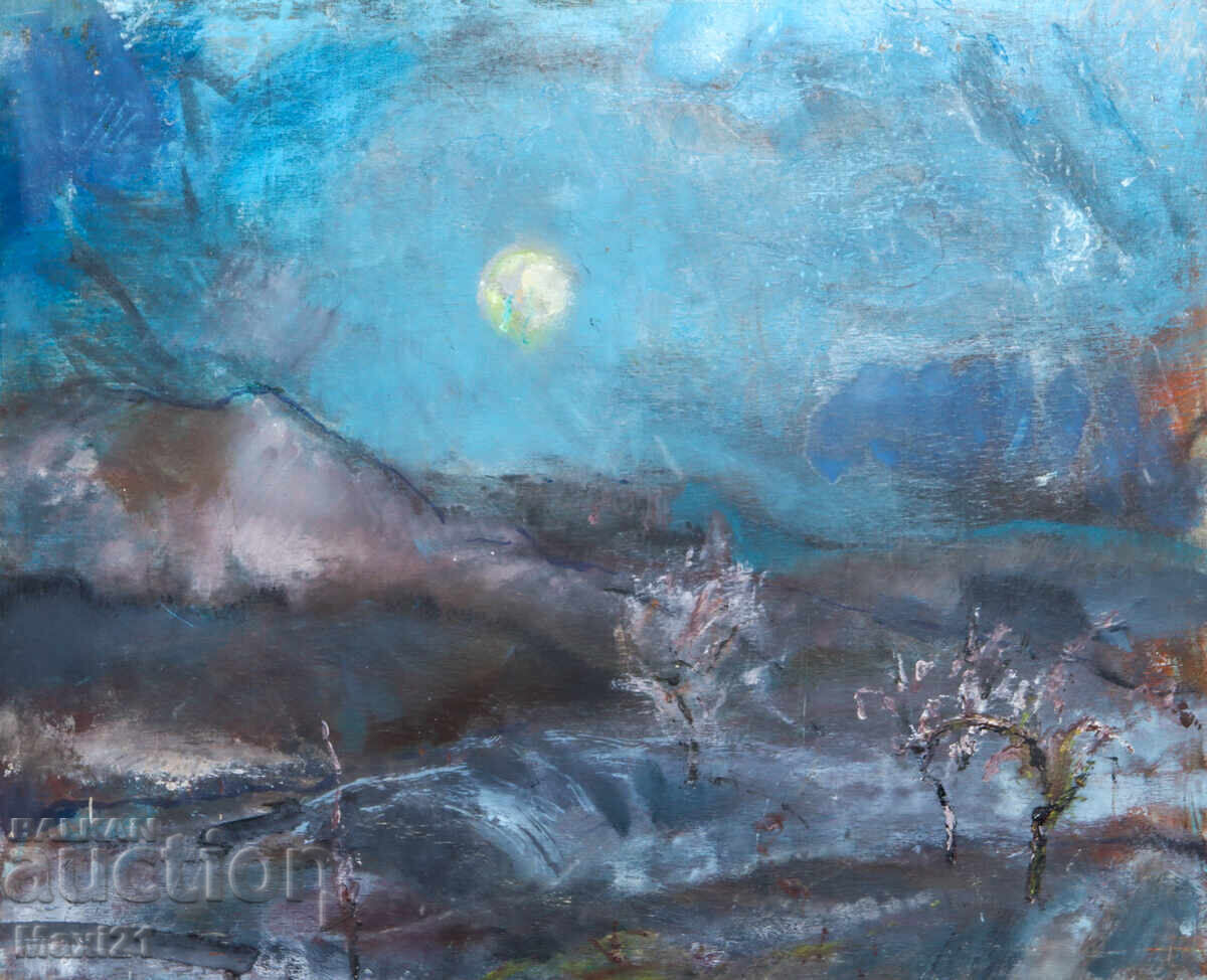 Night landscape, old oil painting