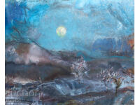 Night landscape, old oil painting